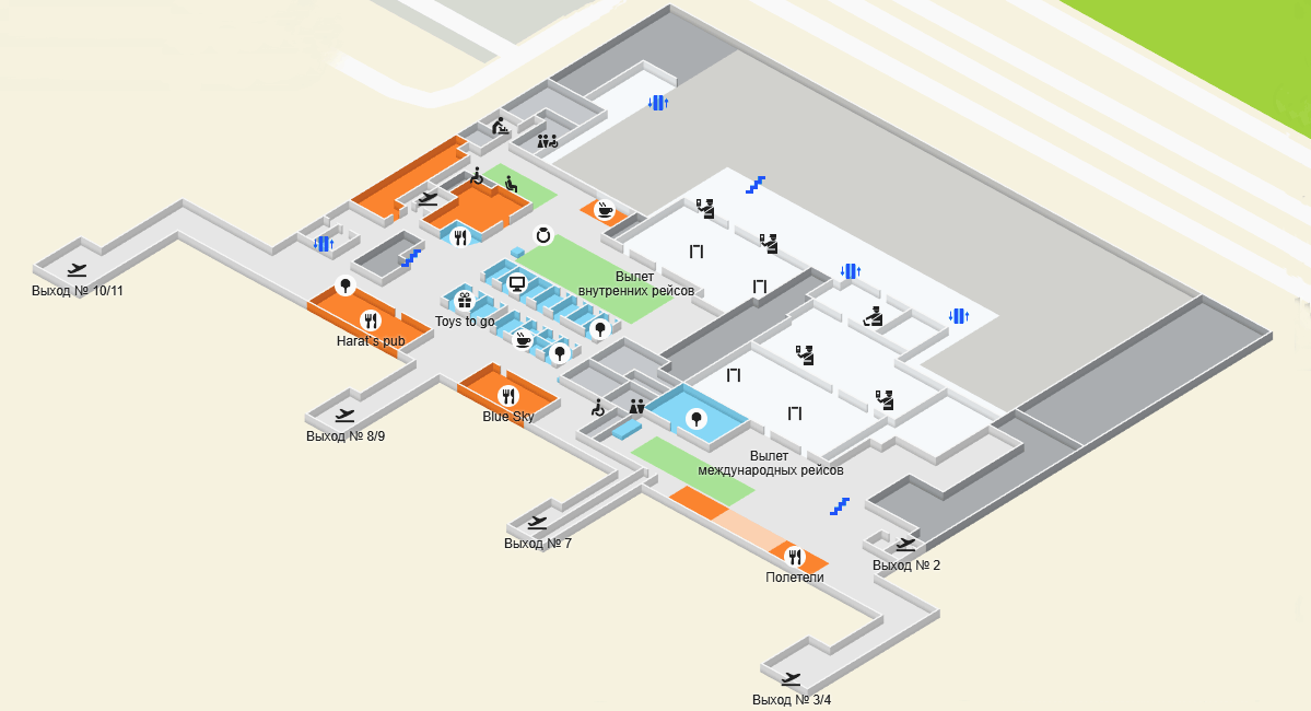 Схема Терминала 1 аэропорта Красноярск Емельяново, 3 этаж
