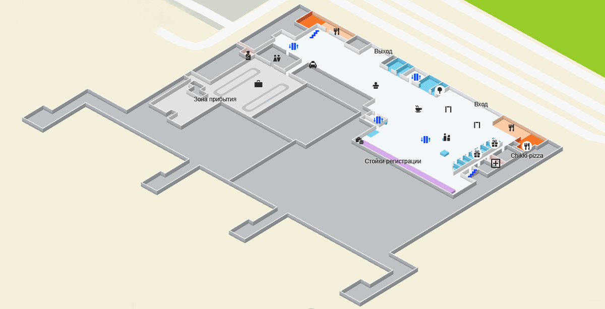 Схема Терминала 1 аэропорта Красноярск Емельяново, 1 этаж